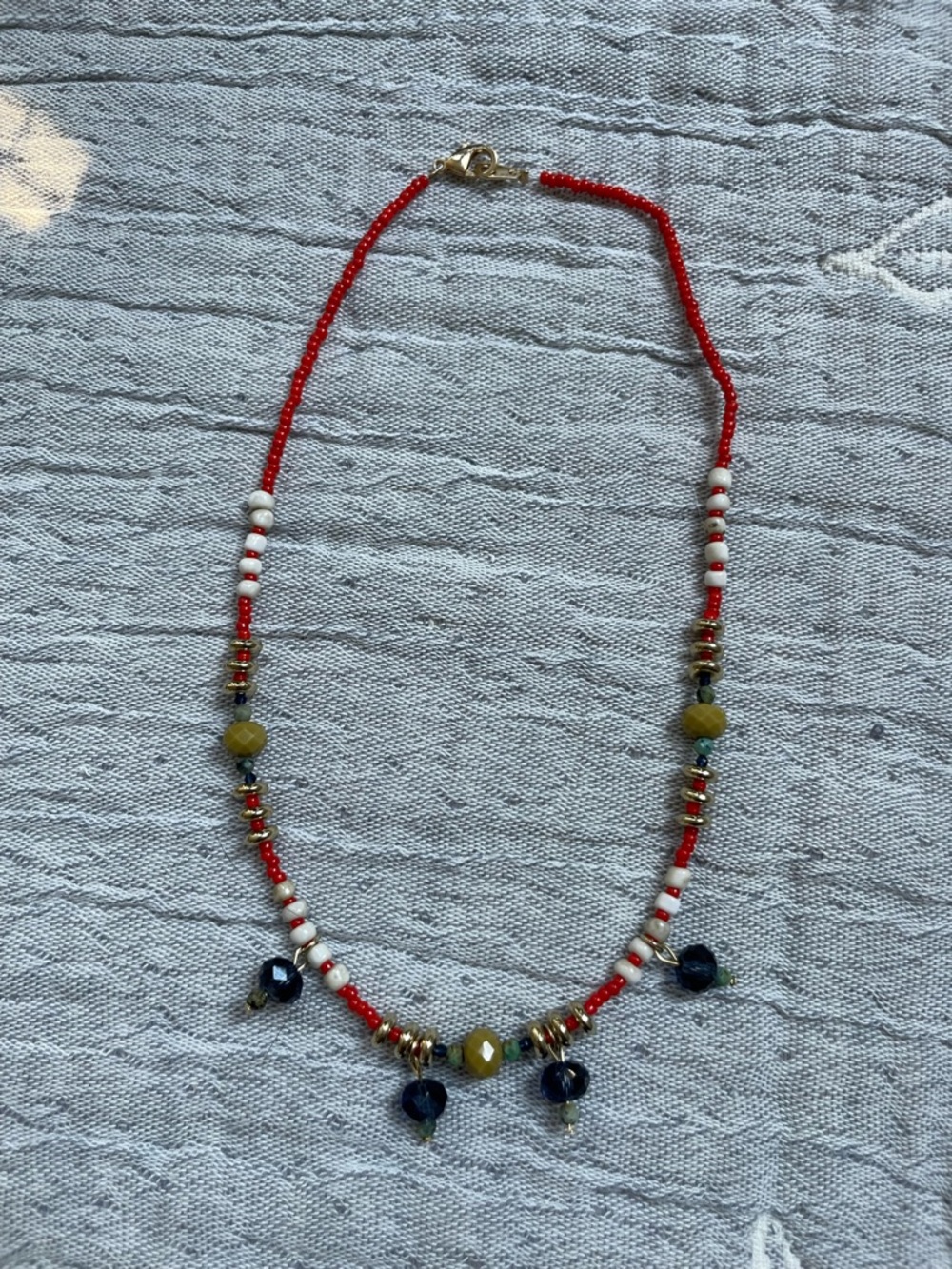 Handcrafted Red Beaded Charm Necklace with Multicolor Accents